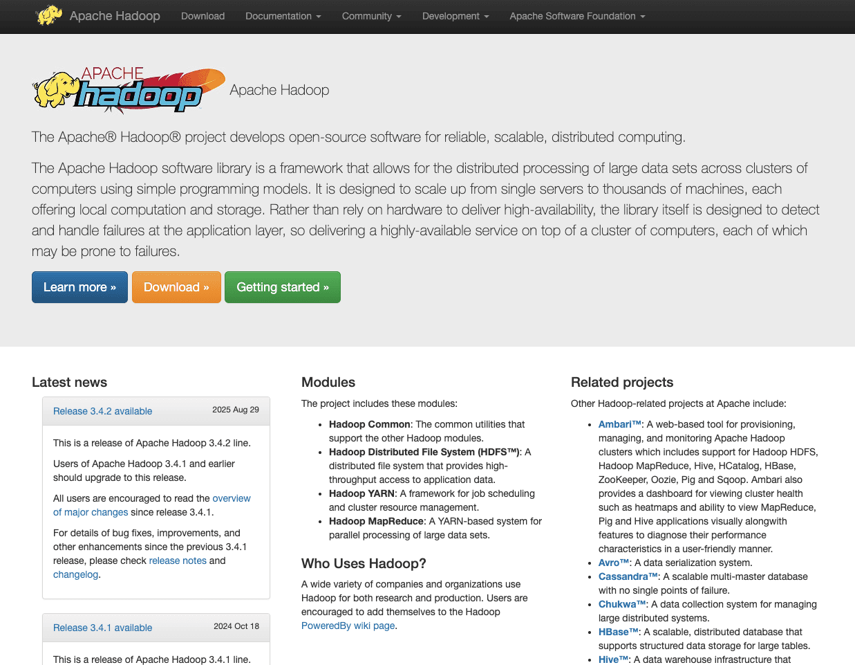 Hadoop ecosystem for batch processing, storage, and data pipelines.
