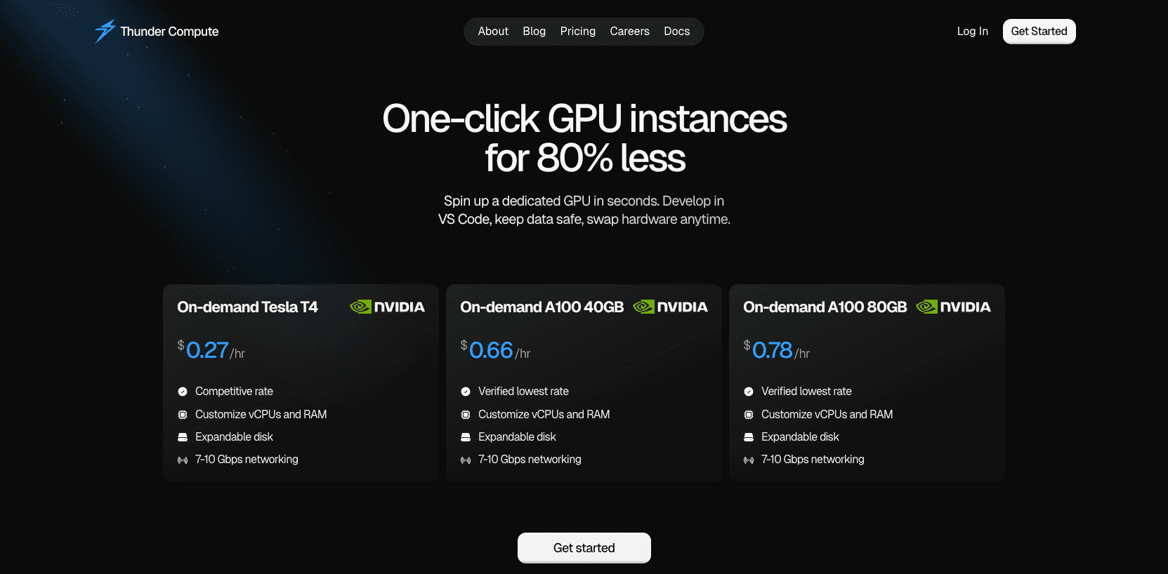 Thunder Compute GPU cloud built for individual developers and small AI teams.