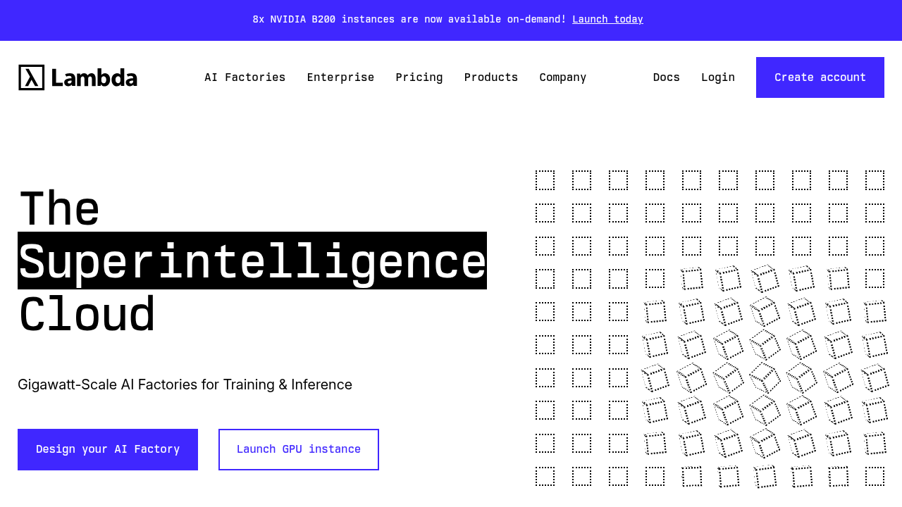 Lambda homepage with managed GPU infrastructure for computer vision training.