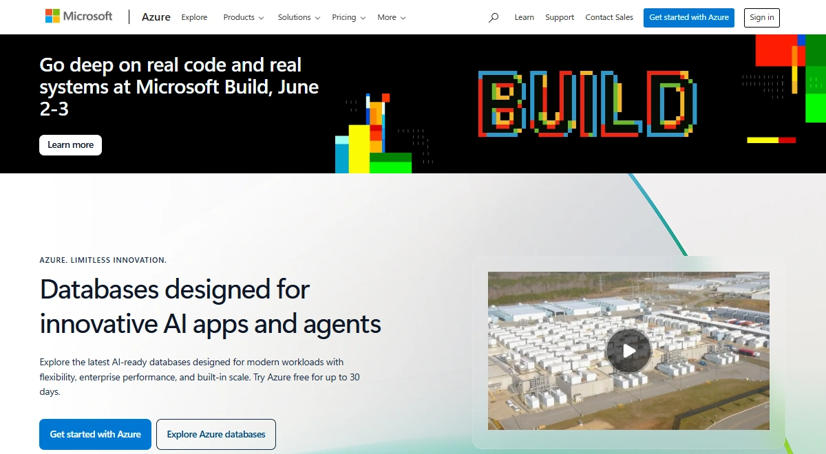 Azure homepage with enterprise cloud GPU services.