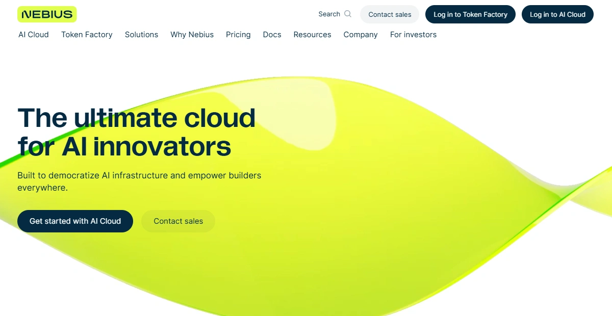 Nebius homepage with enterprise AI cloud infrastructure.